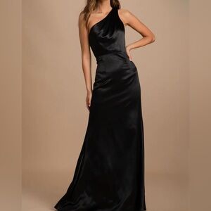 Lulu’s On the Guest List Black One-Shoulder Evening Gown